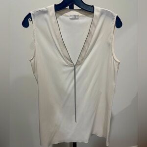 Brunello Cucinelli Monili Trim Ivory Silk V Neck Sleeveless Top
